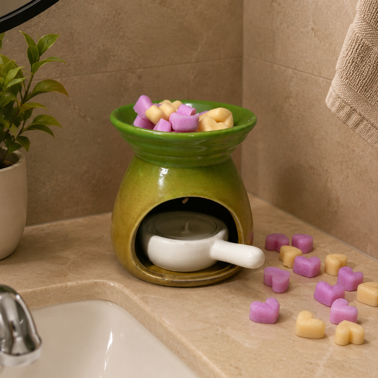 Citrus Garden ceramic wax melt burner top-down view showing top dish for wax melts