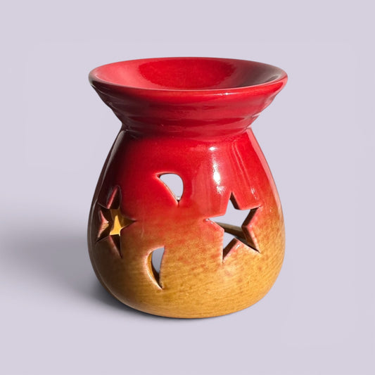 Sunset Red ceramic burner with glossy scarlet top melting into golden yellow base