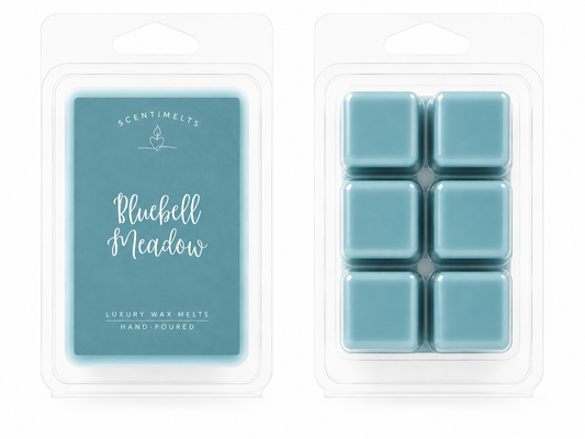 Scented wax melts in a packaging with 'Bluebell Meadow' branding.